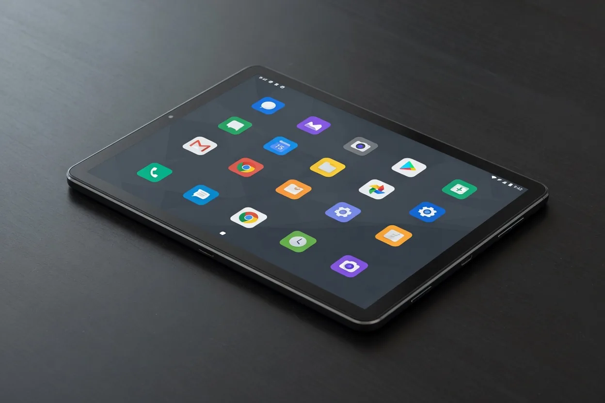 10-inch Android tablet on a dark table